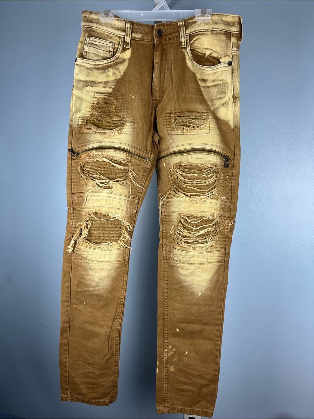 Smoke Rise distressed moto jeans